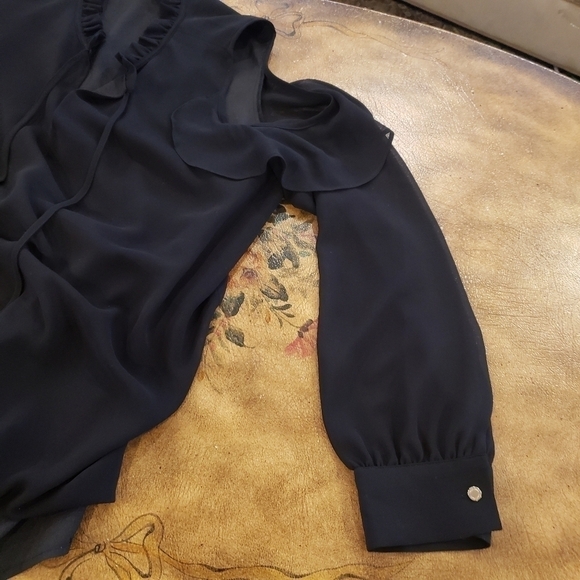 Calvin Klein Long Sleeve Cold Shoulder Blouse with Ruffles and Tie Front - Picture 6 of 12